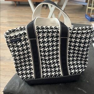 Lands' End Black and White Houndstooth Tote